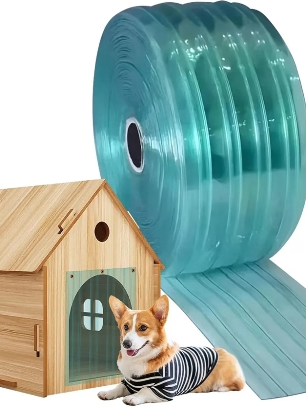 Pet Door Strip Roll - Clear Teal PVC Replacement for Dog Kennels